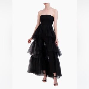 ✔️#93B BRAND NEW MAXAZRIA Strapless Tiered Tulle Overlay Jumpsuit
